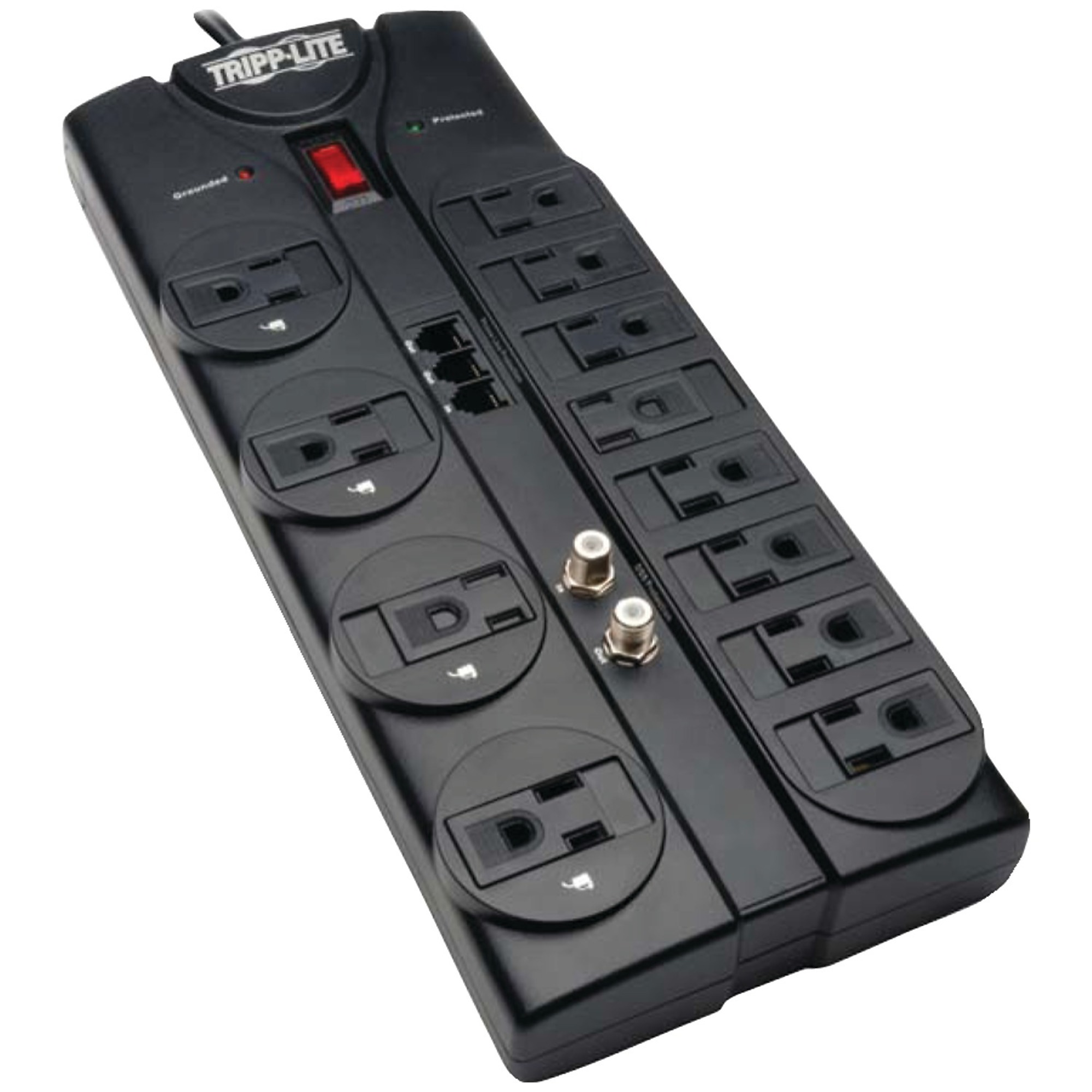 Tripp Lite Protect It!®, 12-Outlet Surge Protector, Cord Length 8 ft, Cable Gauge 14 Amps 15 Model# TLP1208TELTV